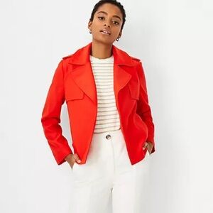 🧥 Women’s Jacket : Ann Taylor Red Short Trench Blazer Medium Petite Bold Color